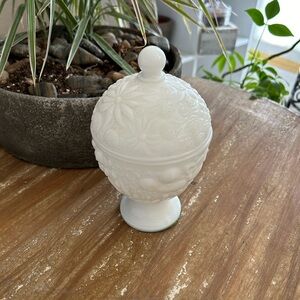 Vintage Avon milk glass candle holder.